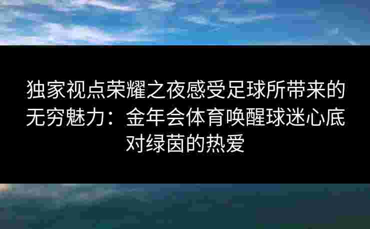 独家视点荣耀之夜感受足球所带来的无穷魅力:金年会体育唤醒球迷心底对绿茵的热爱 独家视点荣耀之夜感受足球所带来的无穷魅力:金年会体育唤醒球迷心底对绿茵的热爱